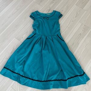 Lindy Bop Teal Vintage-Style Midi Dress with Black Trim